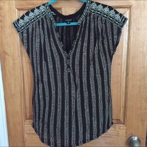 Lucky Brand Black Embroidered Short sleeve top
